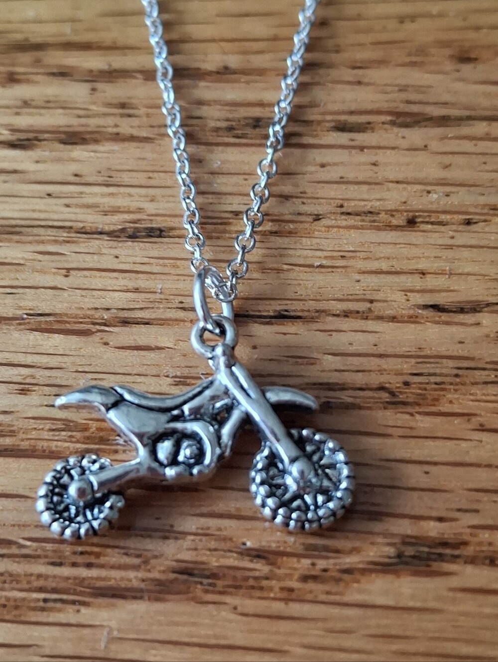 Silver Motorcycle Charm 18" Necklace - Silver Dirt Bike Pendant